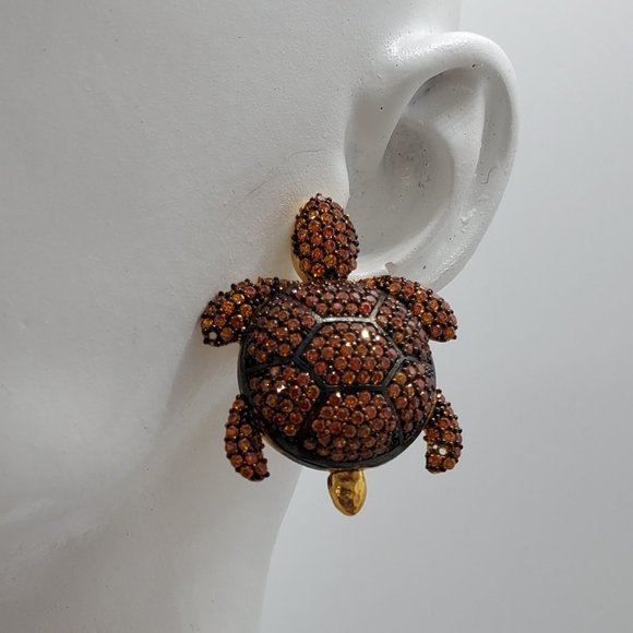 Italian hand Made Turtle Sworoski Crystal Earrings